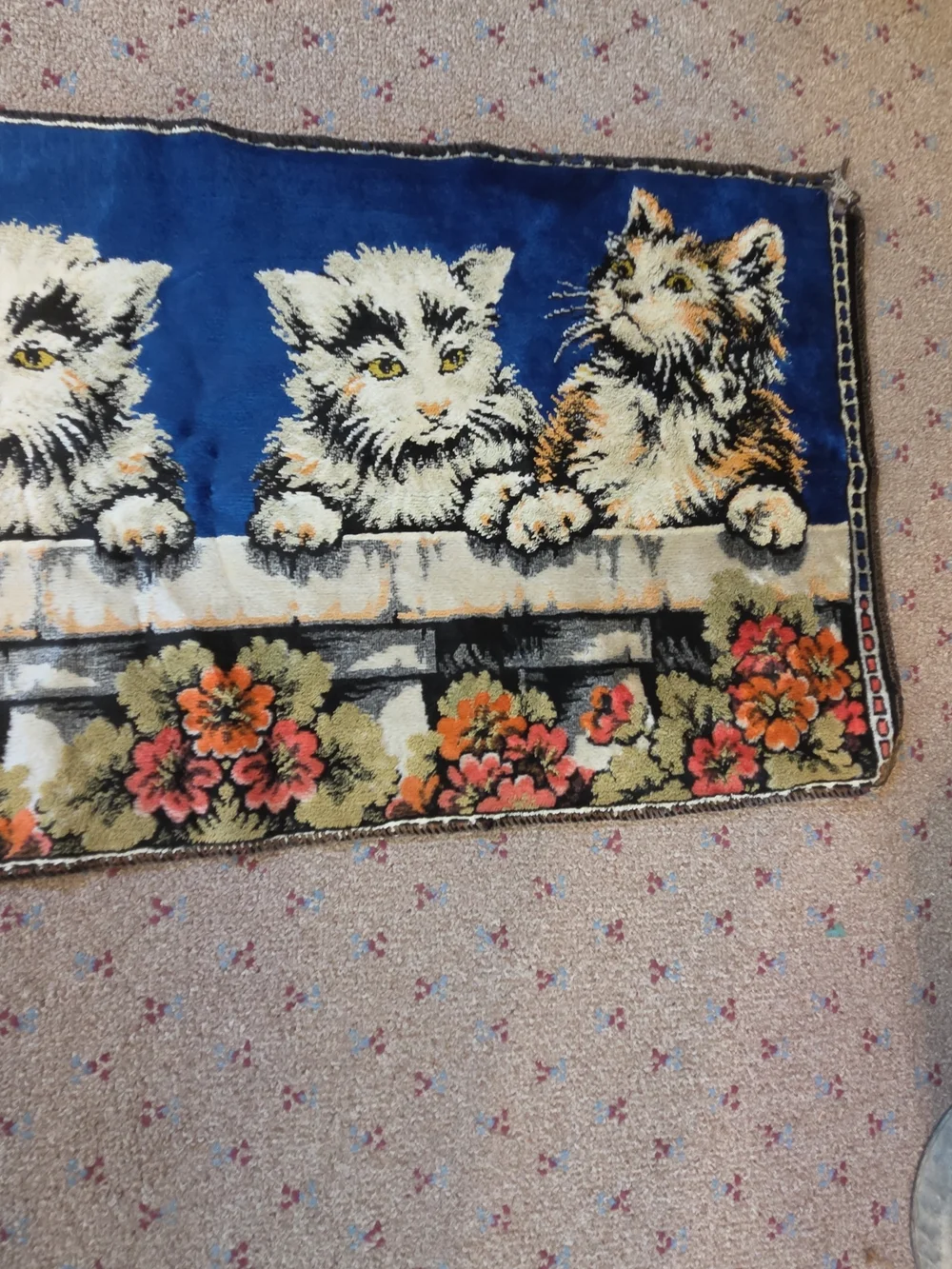 Vintage Cat Panel Wall Hanging - Blue, Cream, Orange